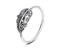 Half Filigree And Half Feather Silver Ring NSR-3262